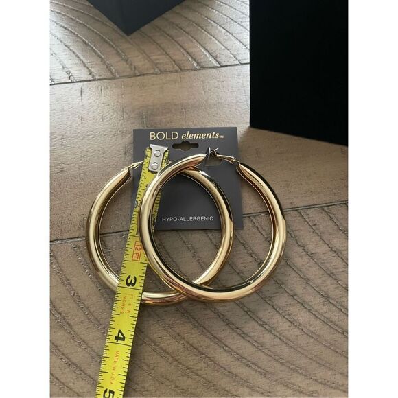 Bold Elements Lot of 2 Earrings Hoops Silver Tone Crystal Inlay & Gold Tone New - Picture 5 of 7
